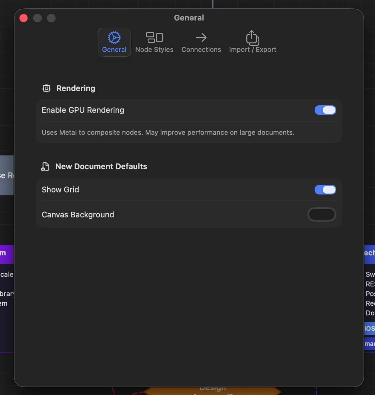 The Settings window on the General tab