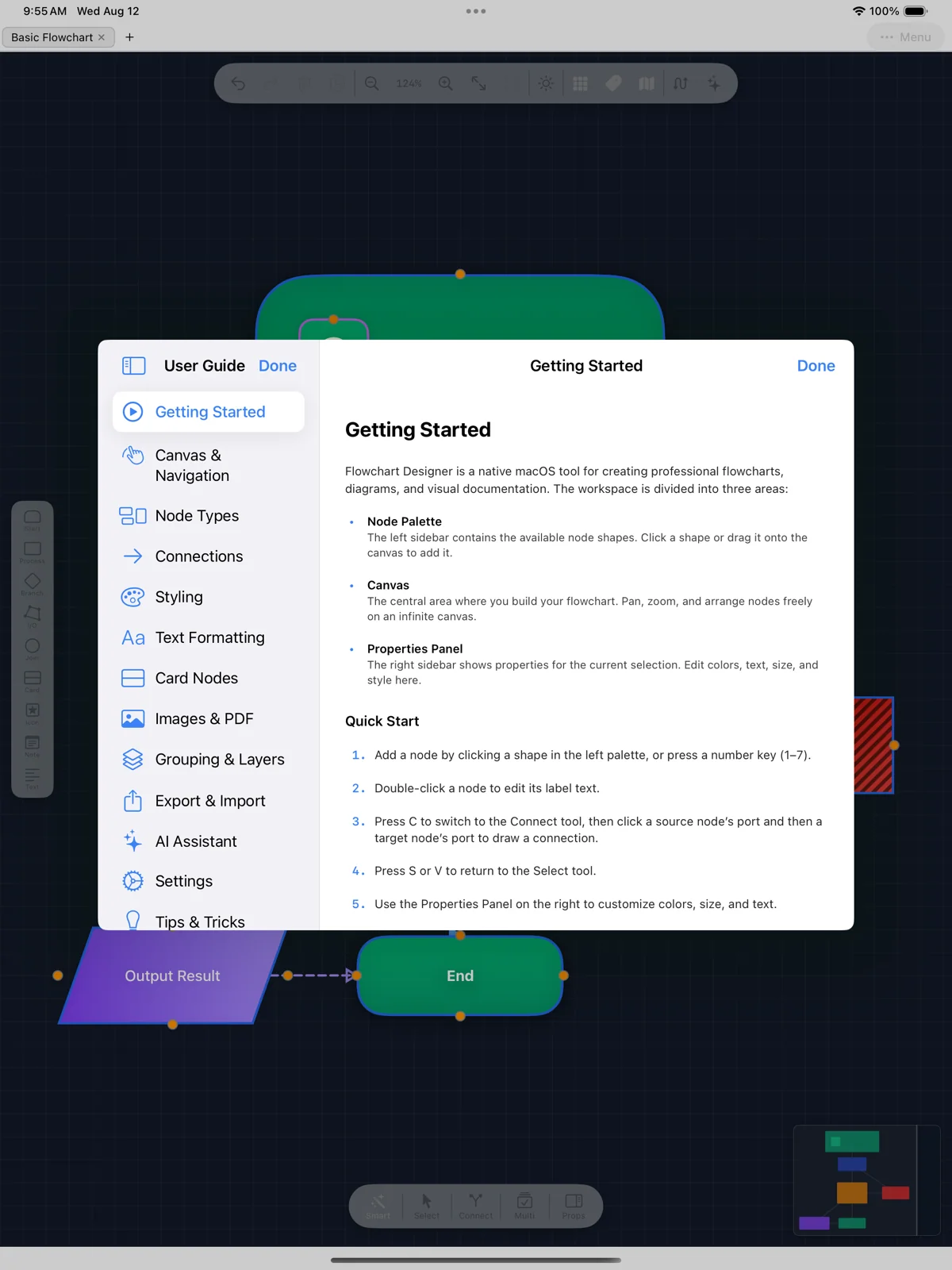 The in-app User Guide open as a sheet on iPad