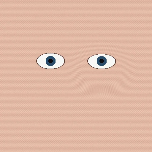 Two drawn eyes, one lower than the other, then the same pair aligned after the lower eye is moved up with DM Warp — no hole, no seam