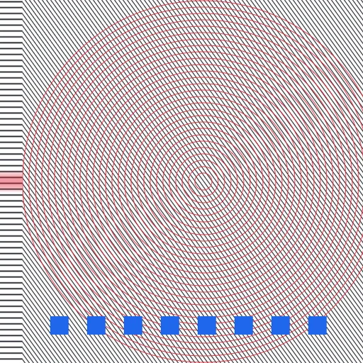 The same 30-pixel move applied in 200 steps: DM Warp keeps the fine hatching intact; the conventional smudge model turns it grey